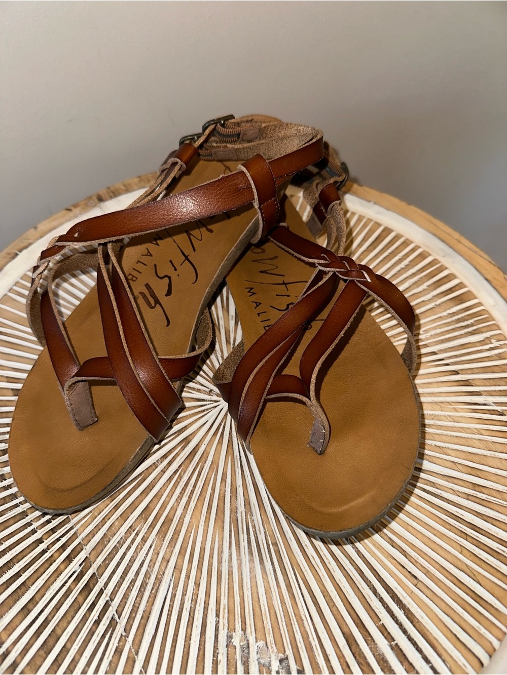 EUC Women's Brown Leather Strappy Sandals with Buckle